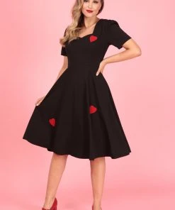 Collectif Valentine Hearts 50's Swing Dress Black New In