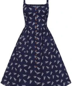 New In Collectif Kimberly Lobster 50's Swing Dress Navy