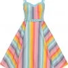 New In Collectif Nova Dreamy Rainbow Stripe 50's Swing Dress Multi