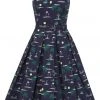 New In Collectif Jill Flamingo Palm 50's Swing Dress Navy