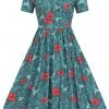New In Collectif Giada Hummingbird Eden 50's Swing Dress Teal