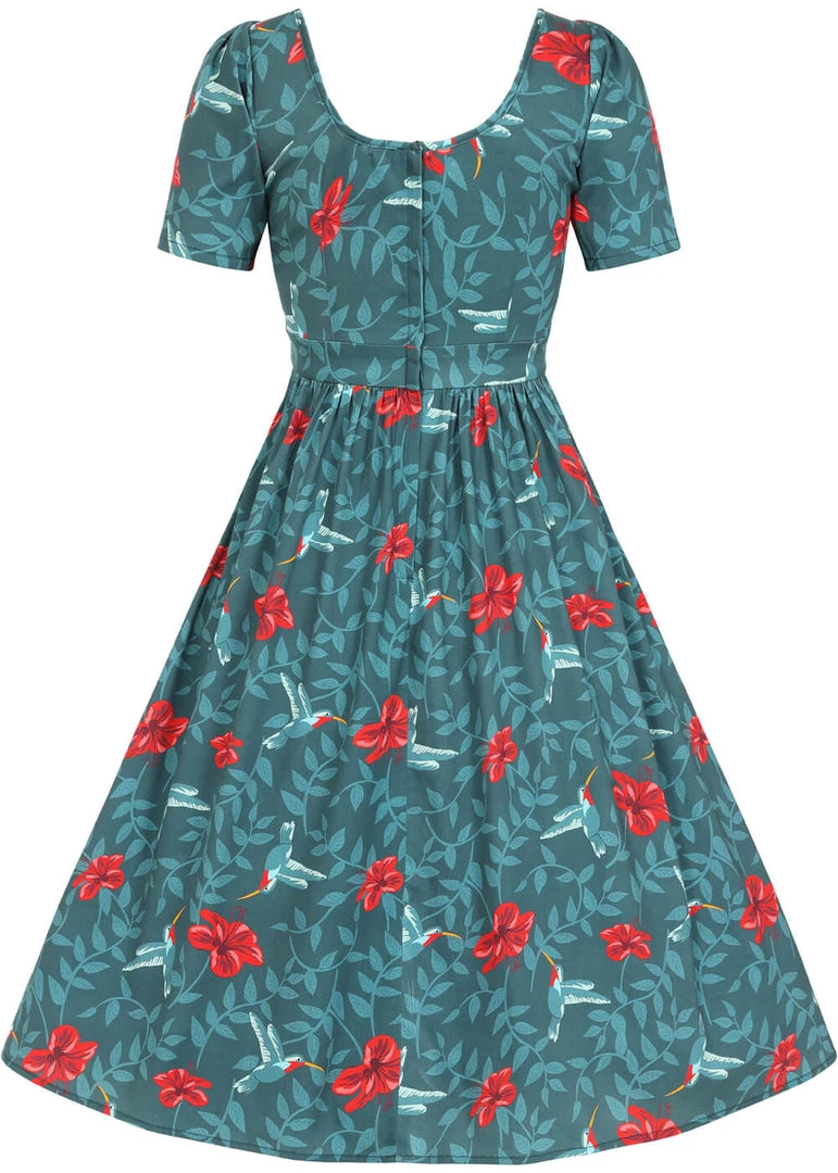 New In Collectif Giada Hummingbird Eden 50's Swing Dress Teal