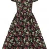 New In Collectif Demira Wild Strawberries 50's Swing Dress Black