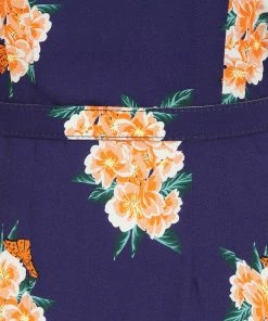 Collectif Alberta Spring Floral 40's Dress Navy