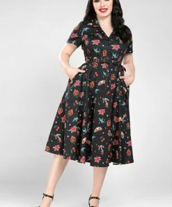 New In Collectif Caterina Old School 50's Swing Dress Black
