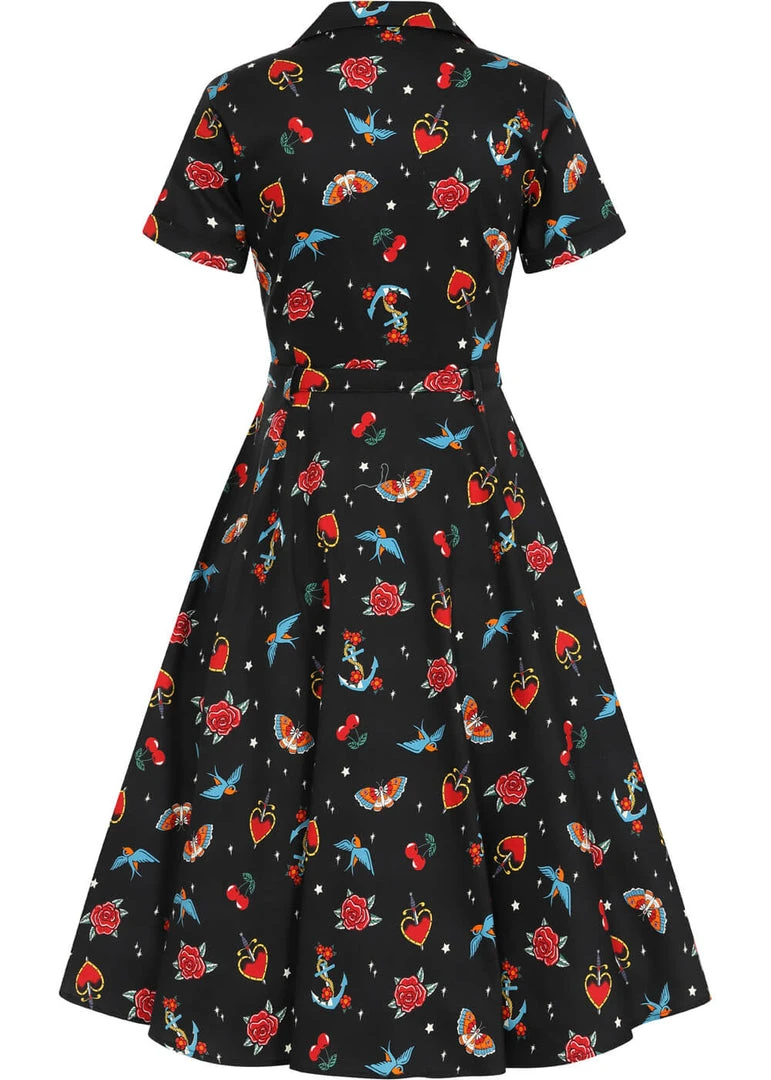New In Collectif Caterina Old School 50's Swing Dress Black