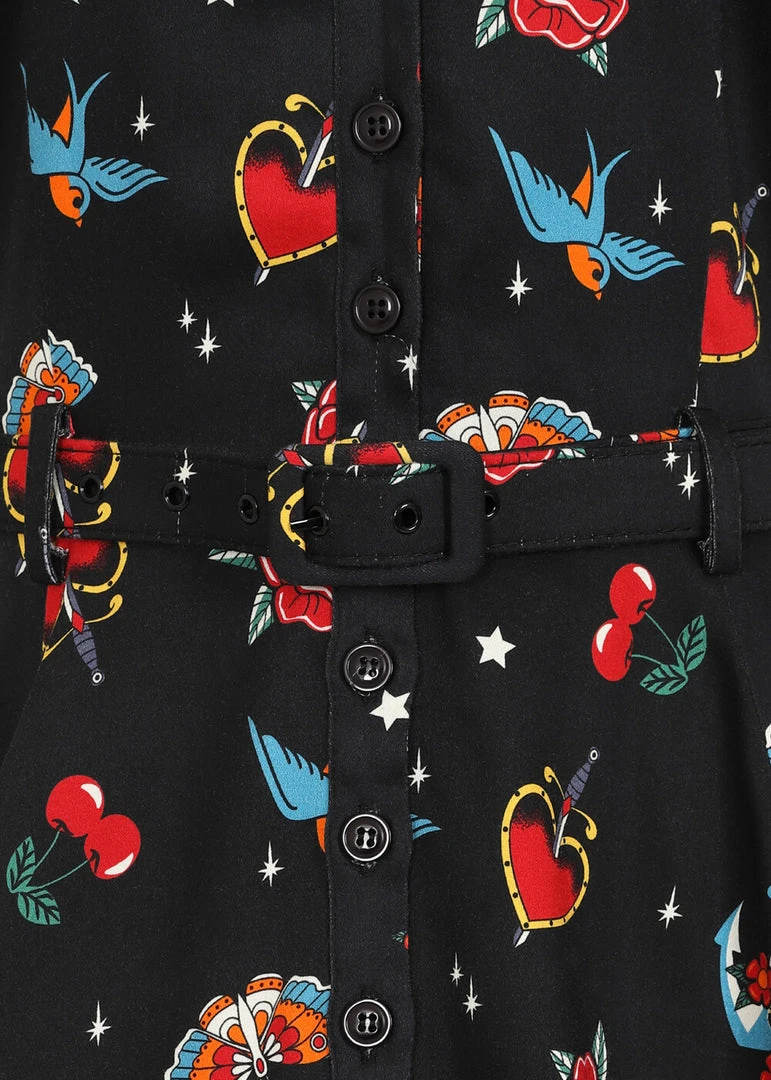 New In Collectif Caterina Old School 50's Swing Dress Black