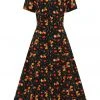 New In Collectif Riley Ditsy Tulip Bloom 40's Dress Black
