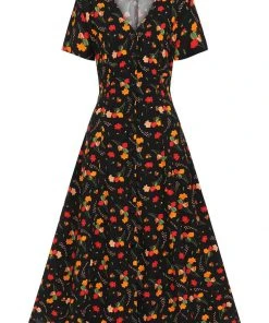 New In Collectif Riley Ditsy Tulip Bloom 40's Dress Black