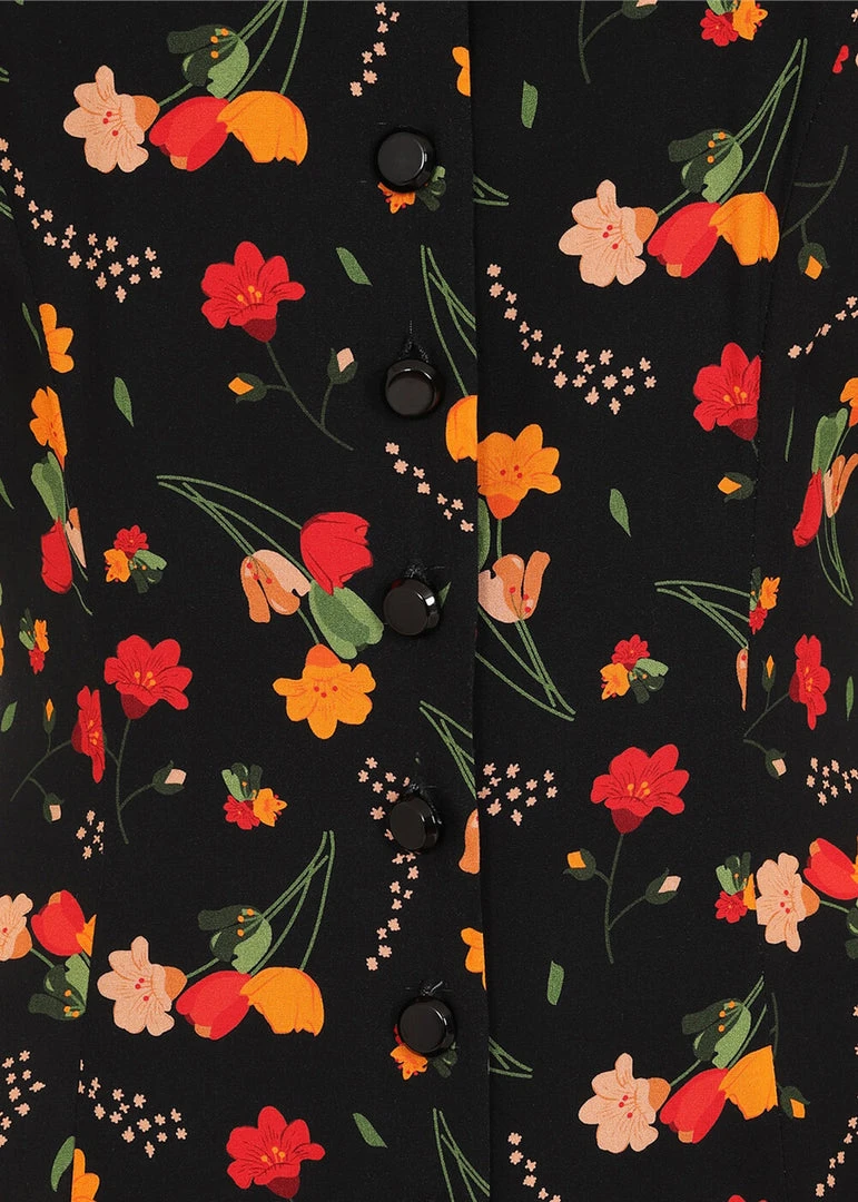 New In Collectif Riley Ditsy Tulip Bloom 40's Dress Black