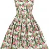 New In Collectif Candice Palm Blush Floral 50's Swing Dress Green