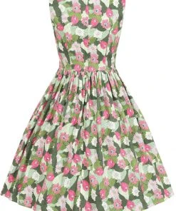 New In Collectif Candice Palm Blush Floral 50's Swing Dress Green