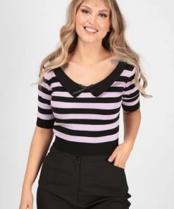 New In Collectif Babette Striped 40's Jumper Black Lila