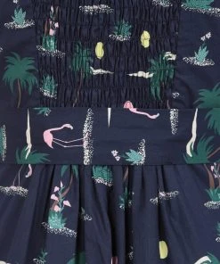 New In Collectif Edda Flamingo 70's Palm Jumpsuit Navy Blue