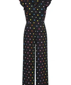 Collectif Thelma Rainbow Polka Dot 70's Jumpsuit Black