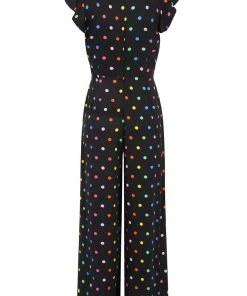 Collectif Thelma Rainbow Polka Dot 70's Jumpsuit Black