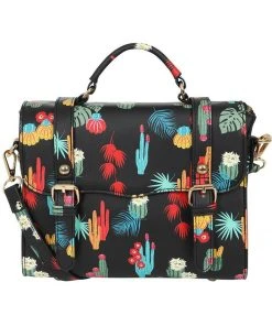 New In Collectif Joanna Tropical Cactus Satchel 60's Bag Black