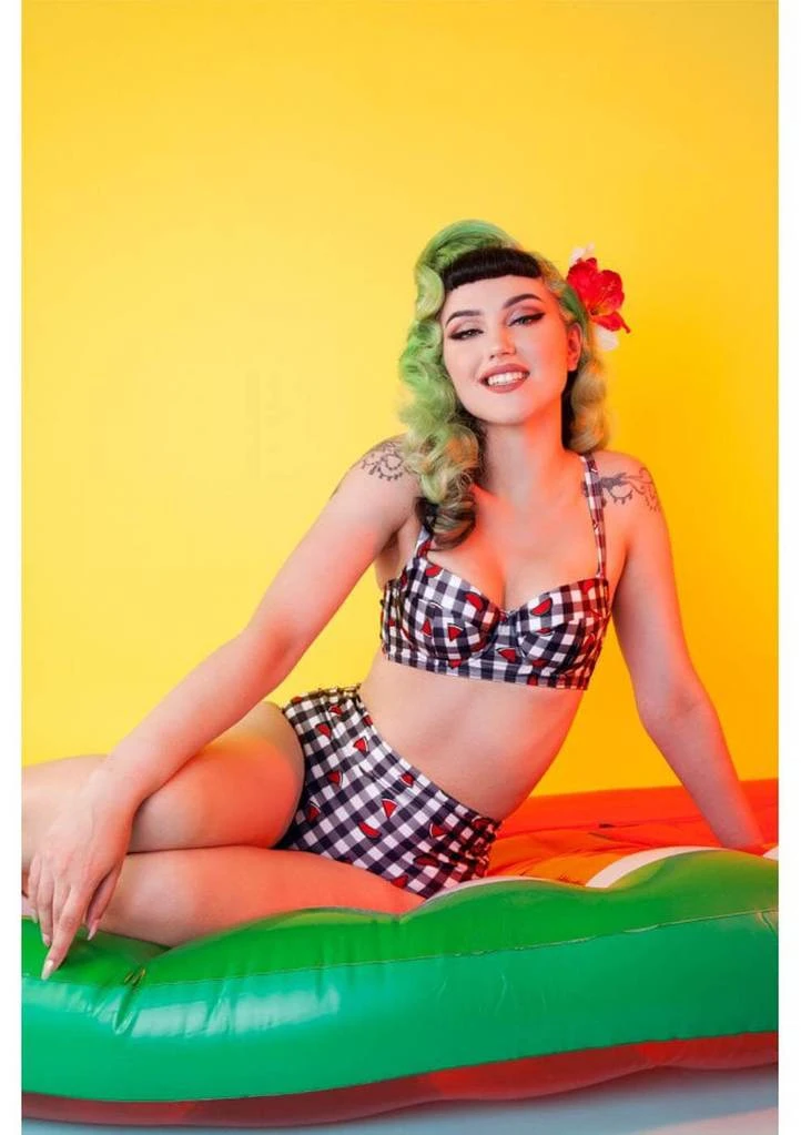 Collectif X Playful Promises Watermelon Gingham 50's Bikini Brief Multi New In