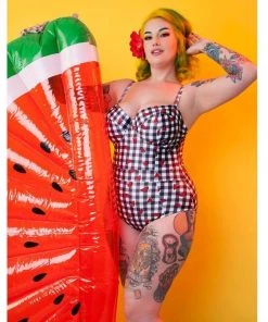 Collectif X Playful Promises Watermelon Gingham 50's One Piece Multi New In