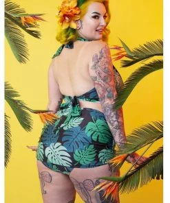 Collectif X Playful Promises Green Palm 50's Bikini Top Multi Colour New In
