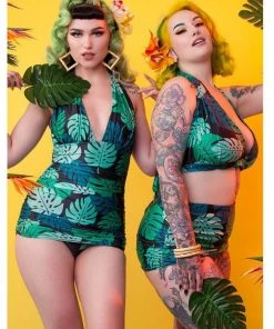 New In Collectif X Playful Promises Green Palm 50's Bikini Briefs Multi