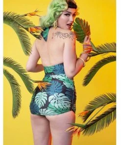 New In Collectif X Playful Promises Green Palm 50's Bikini Briefs Multi