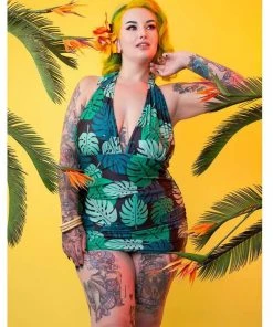 Collectif X Playful Promises Green Palm 50's Swimsuit Multi