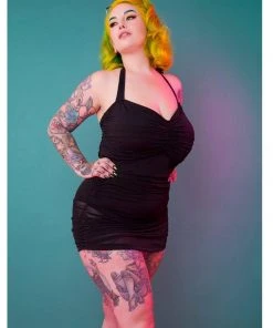 New In Collectif X Playful Promises Mesh Overlay 50's Swimsuit Black