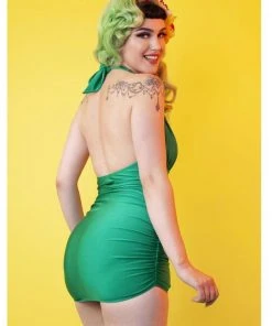 Collectif X Playful Promises High Shine 50's Swimsuit Green