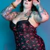New In Collectif X Playful Promises Cherry Love 50's Swimsuit Black