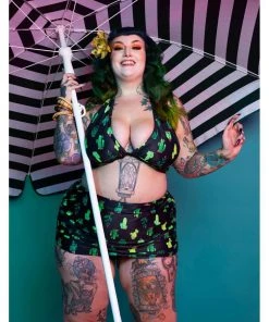 Collectif X Playful Promises Cactus 50's Bikini Top Black New In