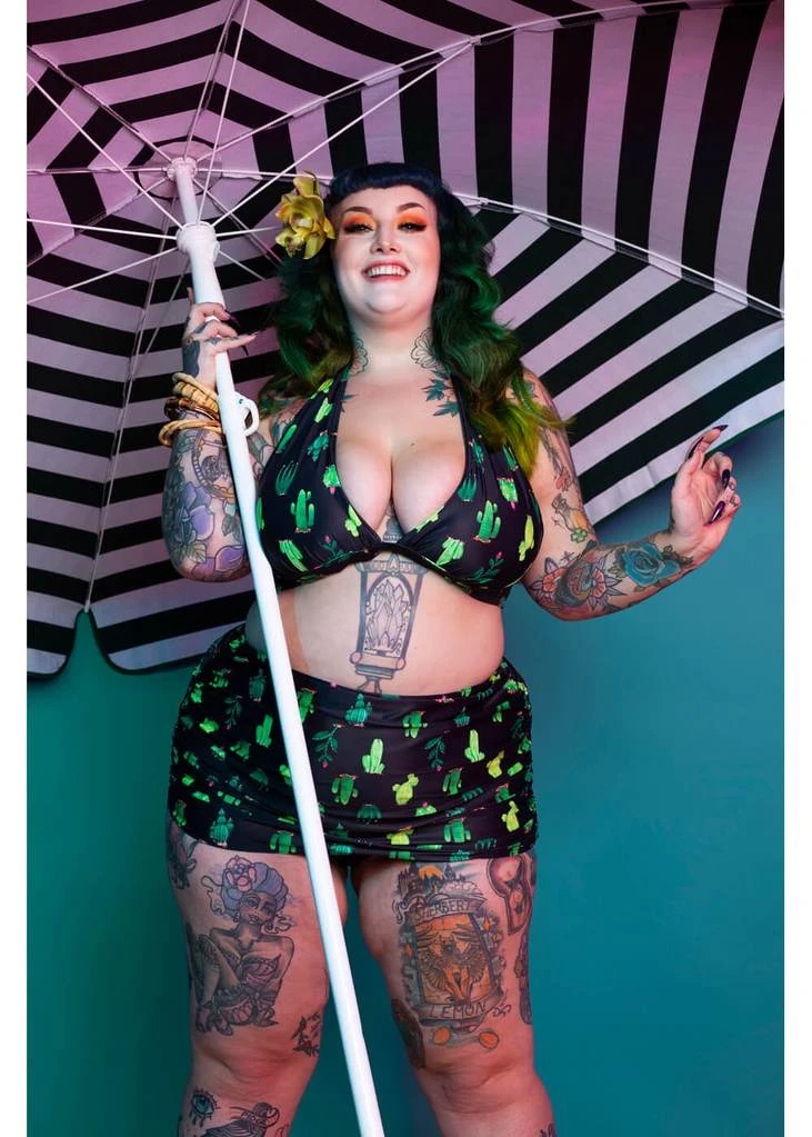 Collectif X Playful Promises Cactus 50's Bikini Top Black New In