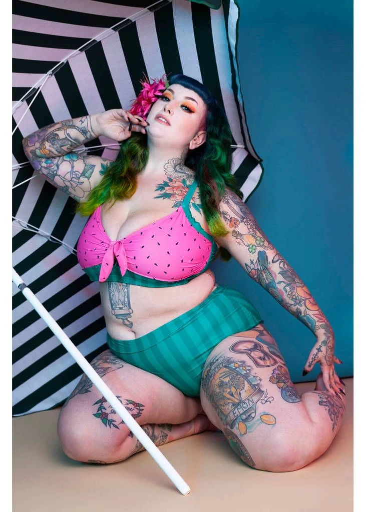Collectif X Playful Promises Watermelon Knot 50's Bikini Briefs Pink Green