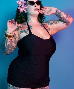 Collectif X Playful Promises High Shine 50's Swimsuit Black New In