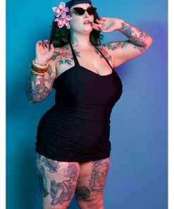 Collectif X Playful Promises High Shine 50's Swimsuit Black New In