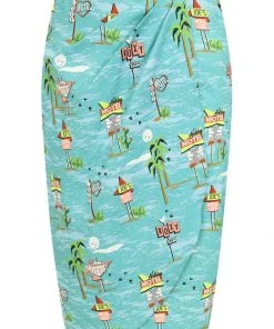 Collectif Kala Motel 50's Pencil Skirt Blue New In