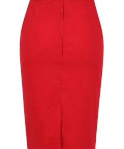 Collectif Polly Textured Cotton 50's Pencil Skirt Red