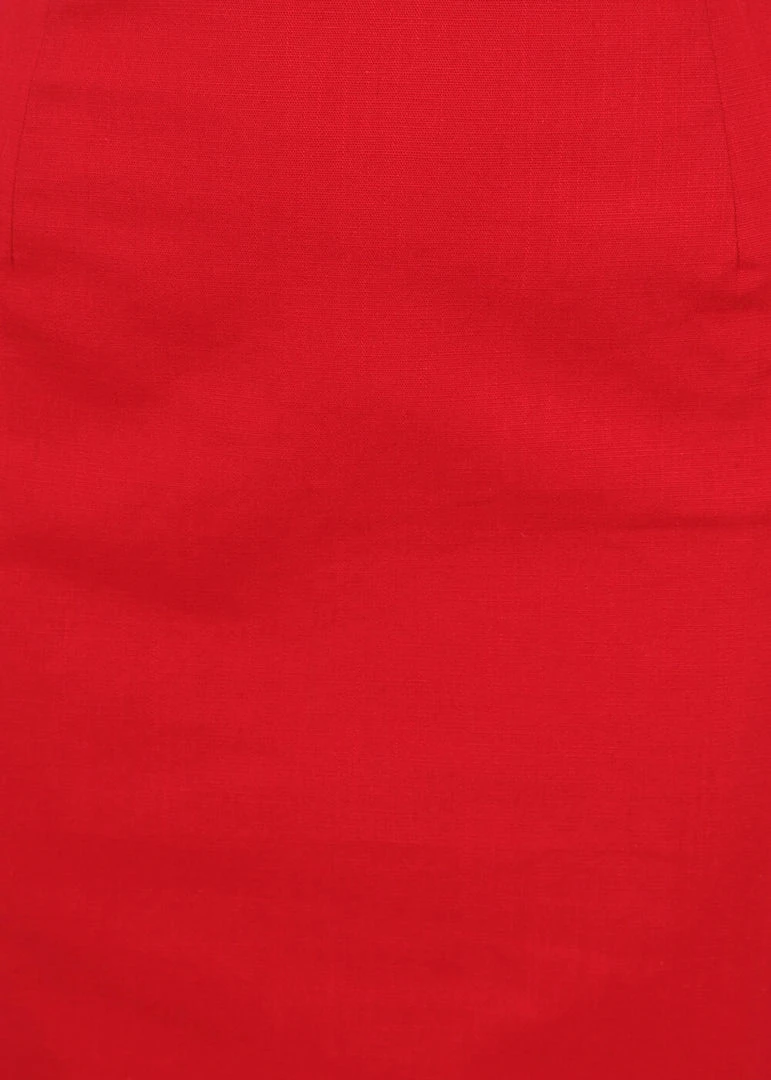 Collectif Polly Textured Cotton 50's Pencil Skirt Red