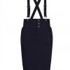 Collectif Nomi Denim Dungaree 50's Pencil Skirt Navy New In