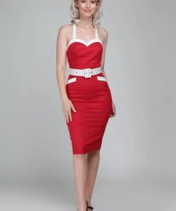 Collectif Georgie Nautical 50's Pencil Dress Red