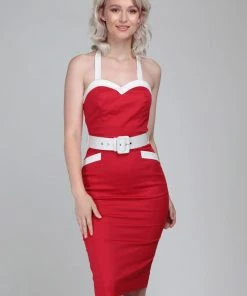 Collectif Georgie Nautical 50's Pencil Dress Red