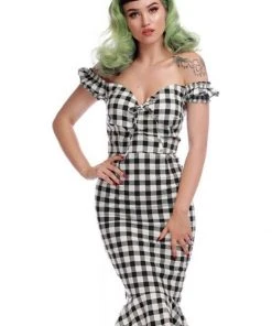 Collectif Sasha Vintage Gingham 50's Fishtail Dress Black