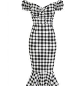 Collectif Sasha Vintage Gingham 50's Fishtail Dress Black