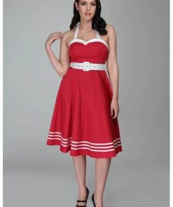 Collectif Georgie Nautical 50's Swing Dress Red