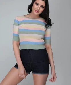 Collectif Chrissie Teacup Stripe 50's Jumper Multi