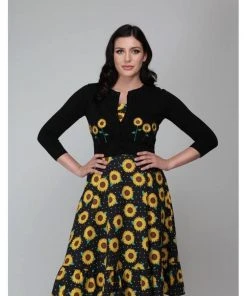 Collectif Abigail Sunflower 40's Cardigan Black