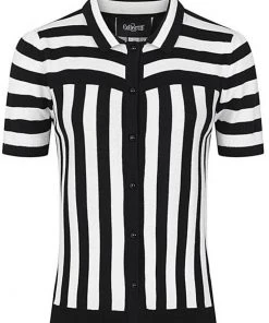 Collectif Lailie Striped 60's Cardigan Black White New In