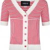 New In Collectif Ludovica Striped 40's Cardigan Red White