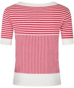 New In Collectif Ludovica Striped 40's Cardigan Red White