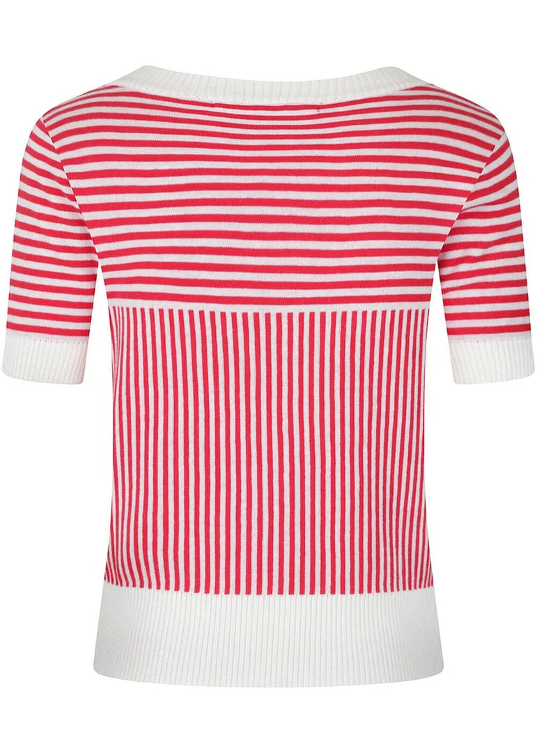 New In Collectif Ludovica Striped 40's Cardigan Red White